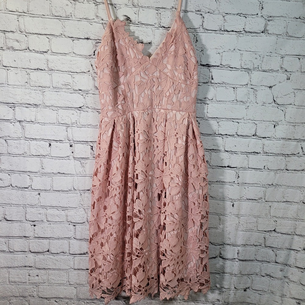 Love...ady Floral Lace Overlay Mauve Dress, Size Large